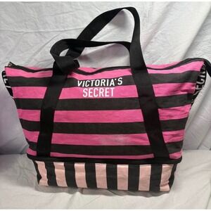 Victoria's Secret Expandable Weekender Tote Pink&Black Stripe VSPink Barbiecore